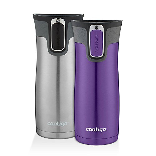 Contigo West Loop Stainless Steel Vacuum-Insulated Travel Mug with Spill-Proof Lid, Keeps Drinks Hot up to 5 Hours and Cold up to 12 Hours, 16oz 2-Pack, Grapevine & Steel