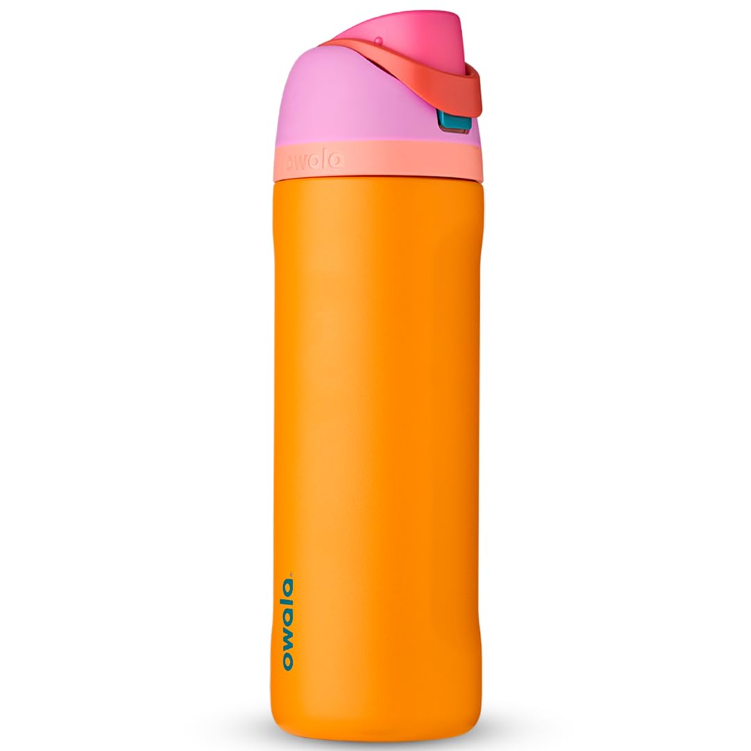 Owala FreeSip Insulated Stainless Steel Water Bottle with Straw for Sports and Travel, BPA-Free, 24-oz, Orchid/Orange (Tropical)