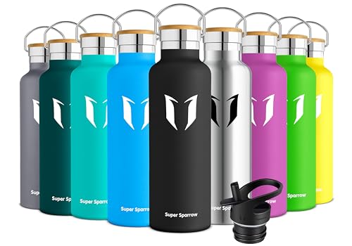 Super Sparrow Stainless Steel Water Bottle - 500ml - Vacuum Insulated Metal Water Bottle - Standard Mouth Flask - BPA Free - Straw Water Bottle for Gym, Travel, Sports