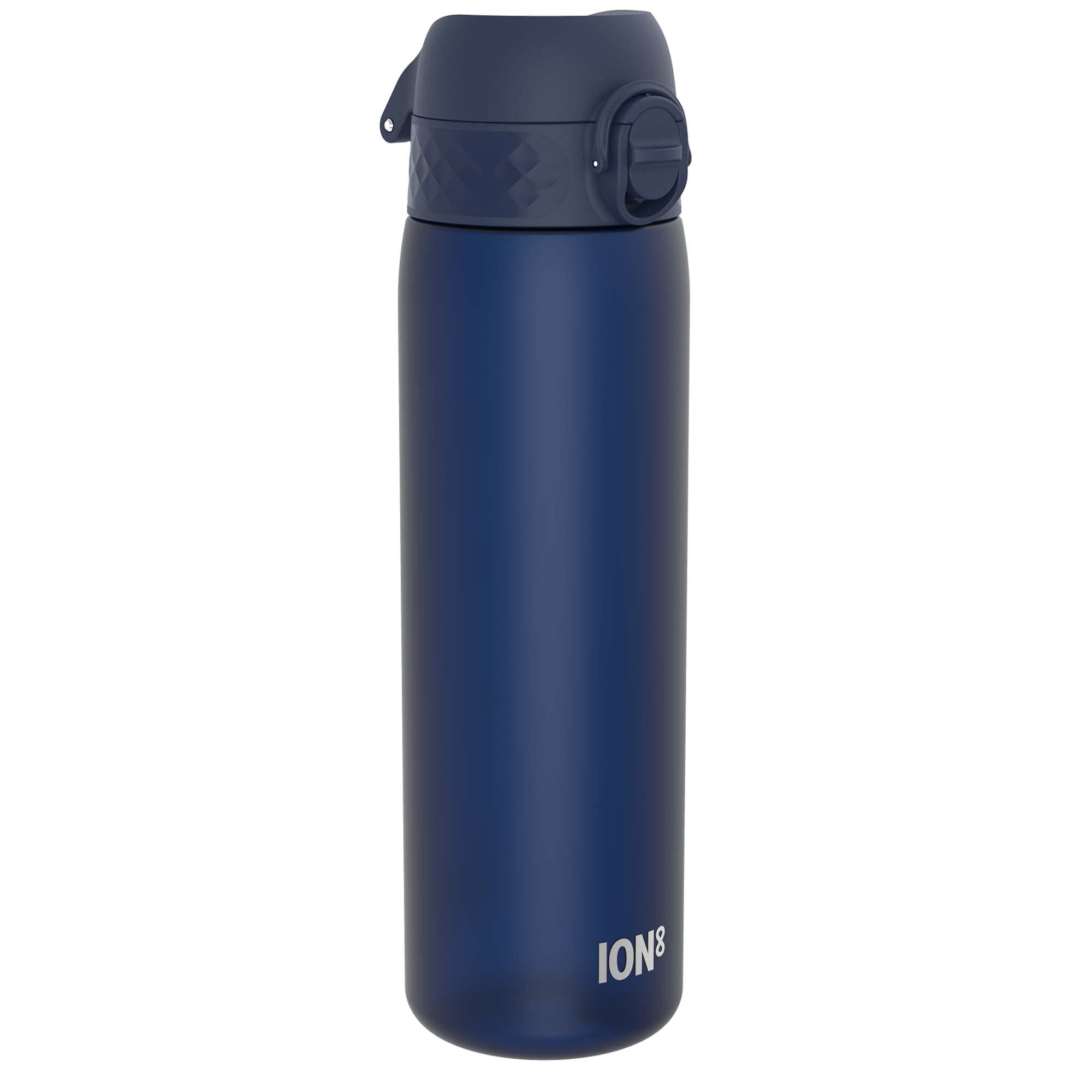 ION8 Water Bottle, 500 ml/18 oz, Leak Proof, Easy to Open, Secure Lock, Dishwasher Safe, BPA Free, Hygienic Flip Cover, Carry Handle, Fits Cup Holders, Easy Clean, Odor Free, Carbon Neutral, Navy Blue
