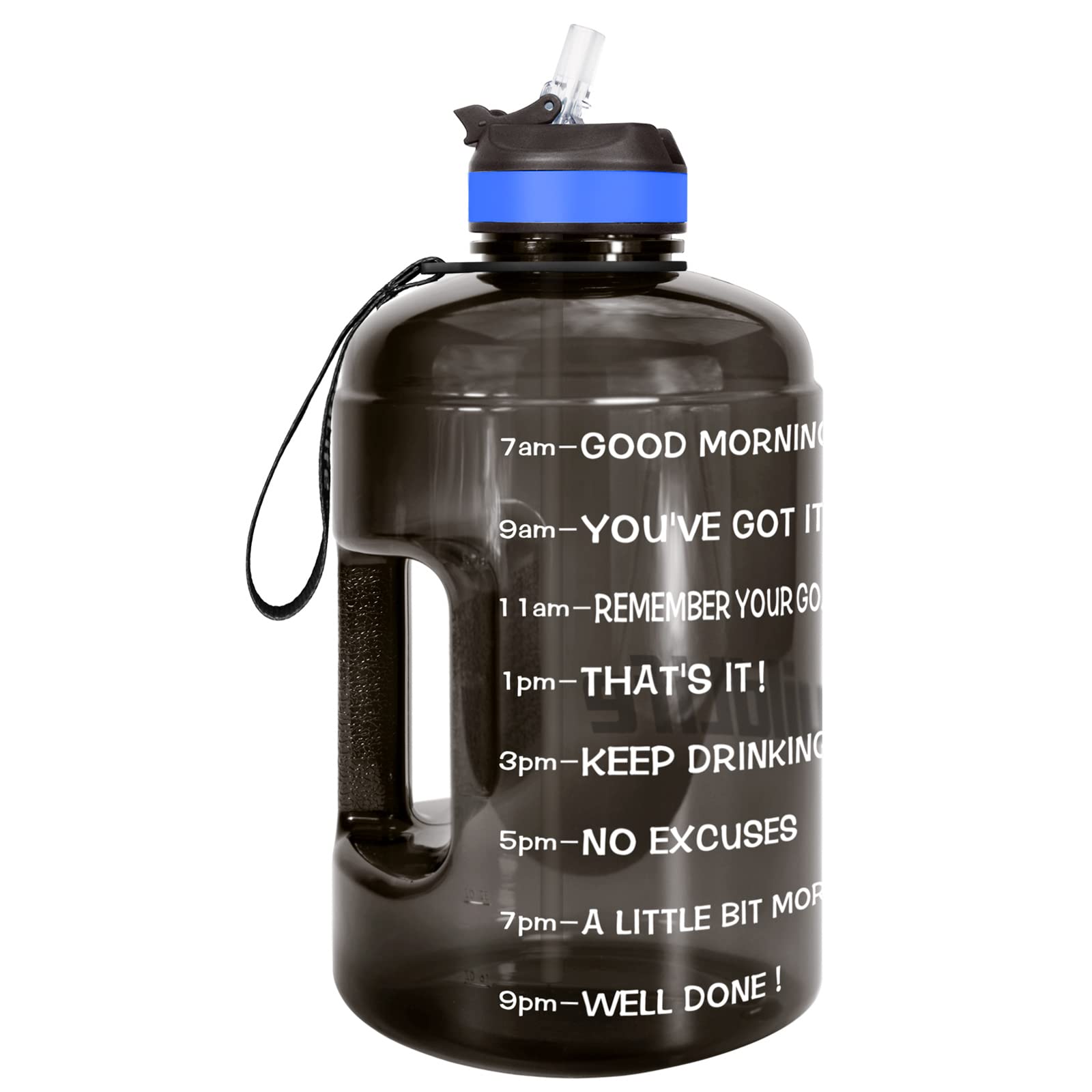 BuildLife 1 Gallon Water Bottle with Time Marker and Straw –Large Water Bottle- Motivational Water Bottles with Times to Drink, Leak Proof BPA Free Gallon Water Jug for Sports(Black, 1 Gallon)